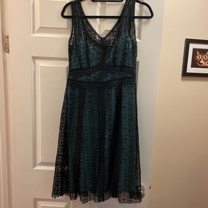 Black lace with mint green slip dress